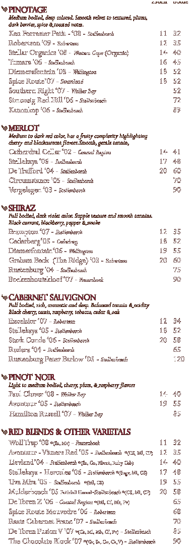 Xai Xai Red Wine List